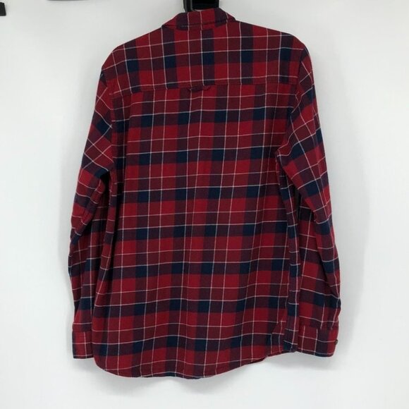 Simons le 31 red navy button down plaid flannel semi fit long sleeve Med - Picture 13 of 14